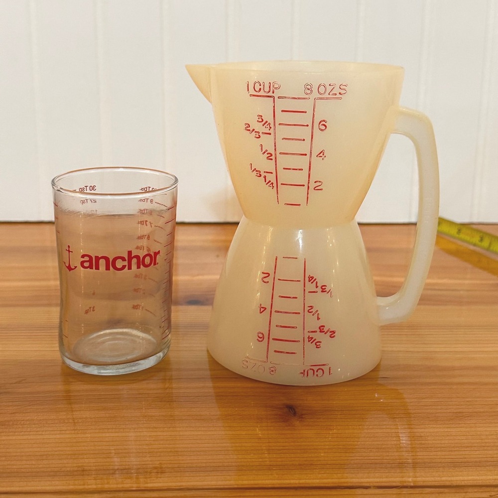 Anchor Hocking Measuring Cup & Vintage Double Sided Pitcher  Cream Red Excellent
